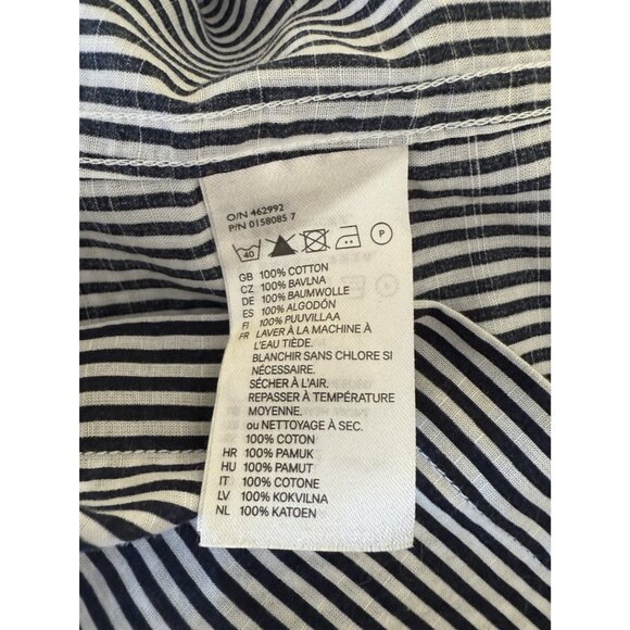 H&M Blue White Striped Long Roll Tab Sleeve Button Up Tunic Women's Sz L - Picture 11 of 12